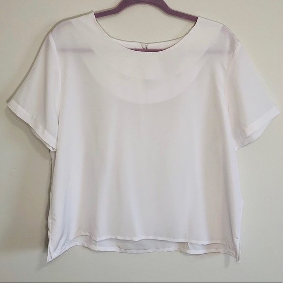 white sheer short sleeve top